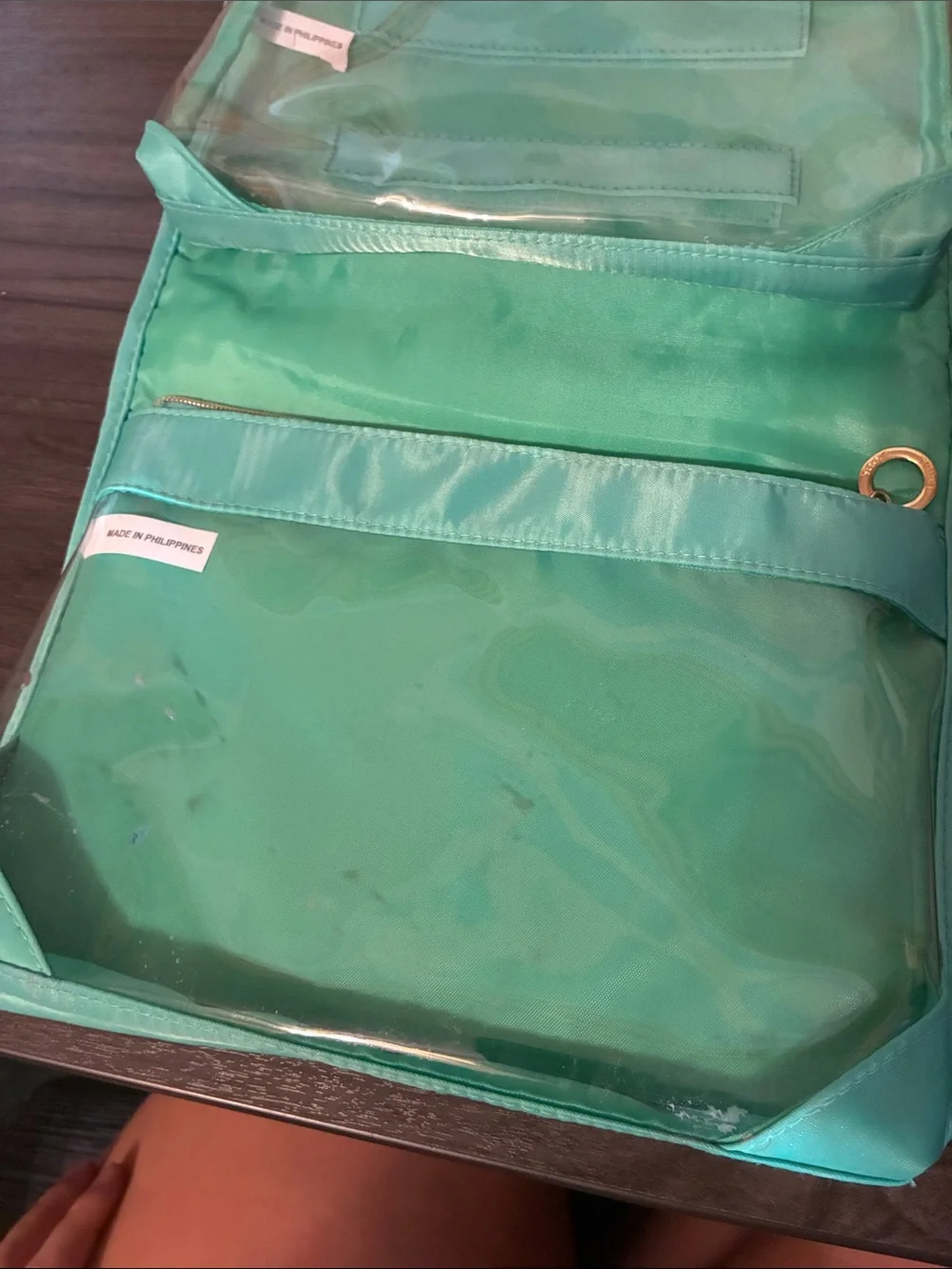 Trina Aqua Fold-Over Hanging Travel Cosmetic Bag Mint Green